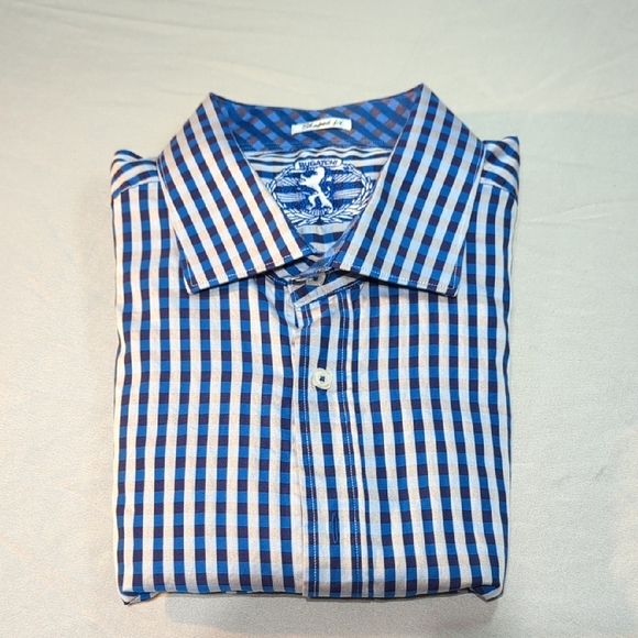 Bugatchi Blue and Brown Casual Button Down Shirt - Picture 15 of 16